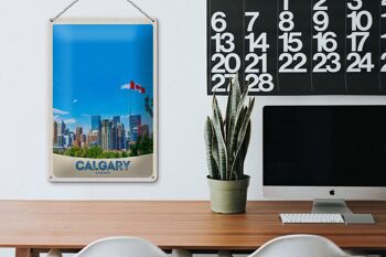 Signe en étain voyage 20x30cm, drapeau de la ville de Calgary Canada, vacances 3
