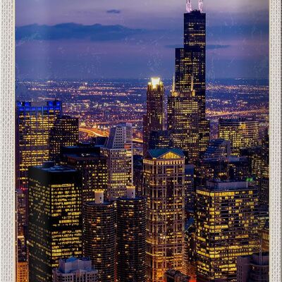 Blechschild Reise 20x30cm Chicago Amerika USA Hochhaus Abend