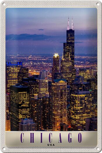 Panneau de voyage en étain, 20x30cm, Chicago, amérique, états-unis, soirée de grande hauteur 1