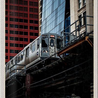 Targa in metallo da viaggio 20x30 cm Chicago USA America Train Hochaus