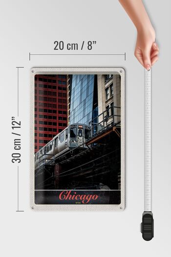 Signe en étain voyage 20x30cm, Chicago USA America Train Hochaus 4