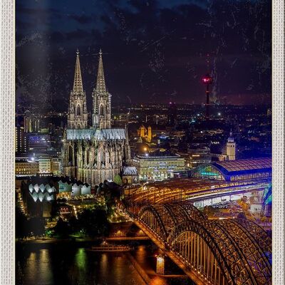 Cartel de chapa de viaje, 20x30cm, Colonia, Alemania, puente de la catedral, estación de tren