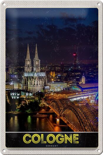Signe en étain voyage 20x30cm, Cologne, allemagne, pont de la cathédrale, gare 1