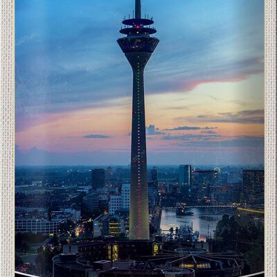 Cartel de chapa Travel 20x30cm Viaje con vista a la torre de televisión de Düsseldorf