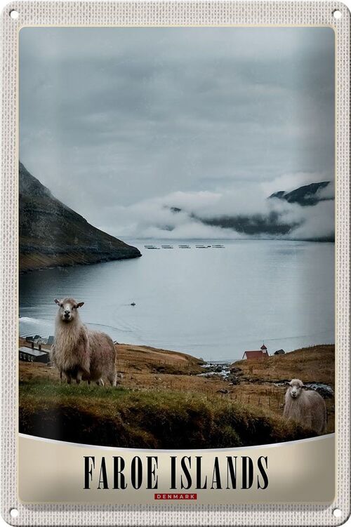 Blechschild Reise 20x30cm Dänemark Faroe Island Schaf Urlaub