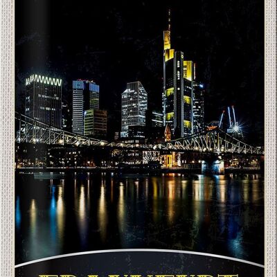 Cartel de chapa de viaje 20x30cm Puente nocturno de Frankfurt Alemania