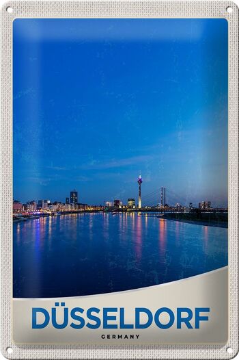 Signe en étain voyage 20x30cm, tour du pont de la ville fluviale de Düsseldorf 1