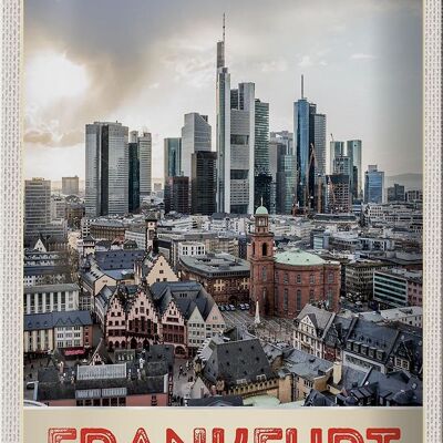 Targa in metallo da viaggio 20x30 cm Francoforte città grattacieli centro storico