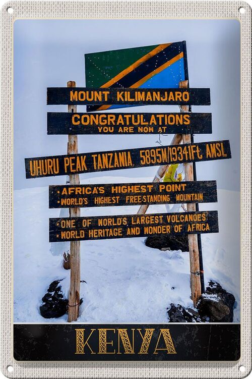 Blechschild Reise 20x30cm Kenia Afrika Mount Kilimanjaro 5895 M
