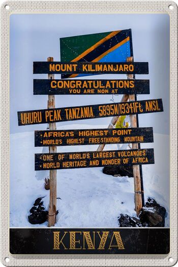 Panneau en étain voyage 20x30cm, Kenya, afrique, mont Kilimandjaro, 5895 M 1