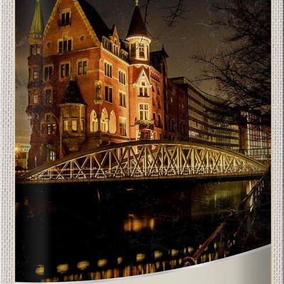 Blechschild Reise 20x30cm Hamburg Deutschland Brücke Kirche