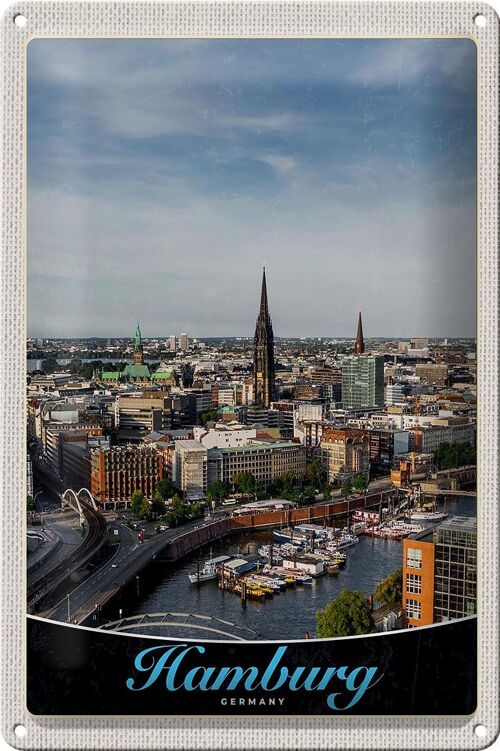 Blechschild Reise 20x30cm Hamburg Deutschland Hafen Stadt Boote