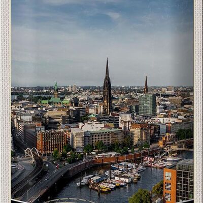 Cartel de chapa de viaje, 20x30cm, Hamburgo, Alemania, puerto, ciudad, barcos