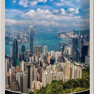 Cartel de chapa de viaje, 20x30cm, rascacielos de la ciudad de Hong Kong, gran altura