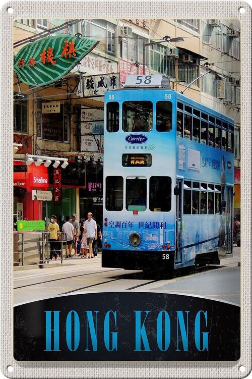 Blechschild Reise 20x30cm Hong Kong Straßenbahn Stadt City Asien