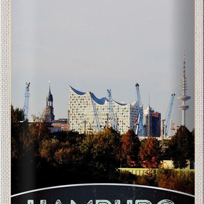 Cartel de chapa de viaje, 20x30cm, ciudad de Hamburgo, Alemania, puerto, naturaleza