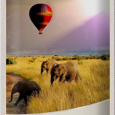 Tin sign travel 20x30cm Kenya Africa elephants hot air balloon
