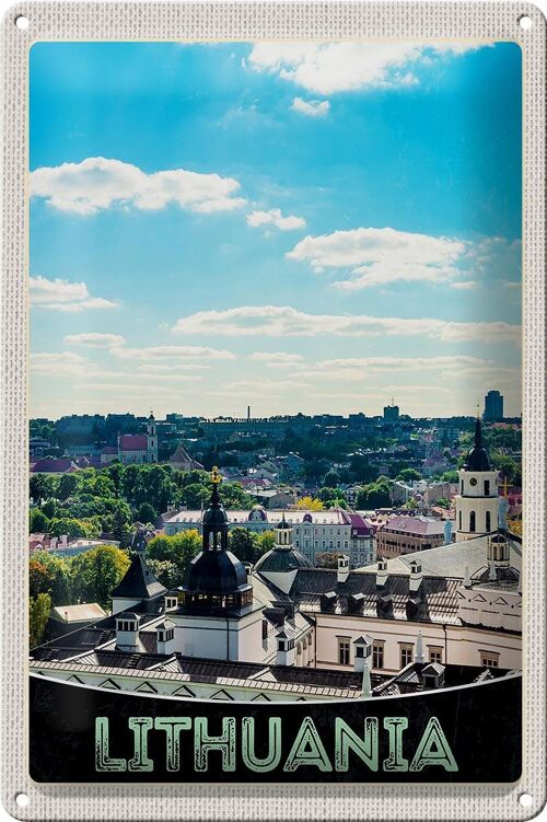 Blechschild Reise 20x30cm Aussicht auf Litauen Urlaub Stadttour