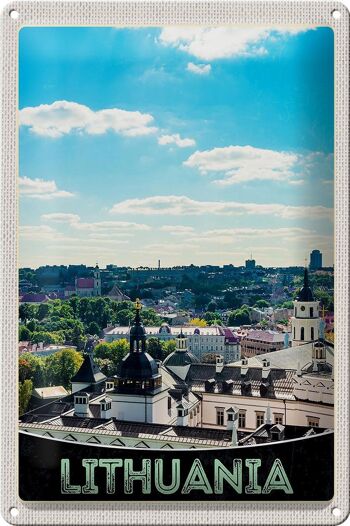 Panneau en étain voyage 20x30cm, vue sur la visite de la ville de vacances en Lituanie 1