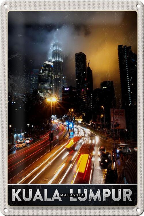 Blechschild Reise 20x30cm Kuala Lumpur Malaysia Asien Nacht