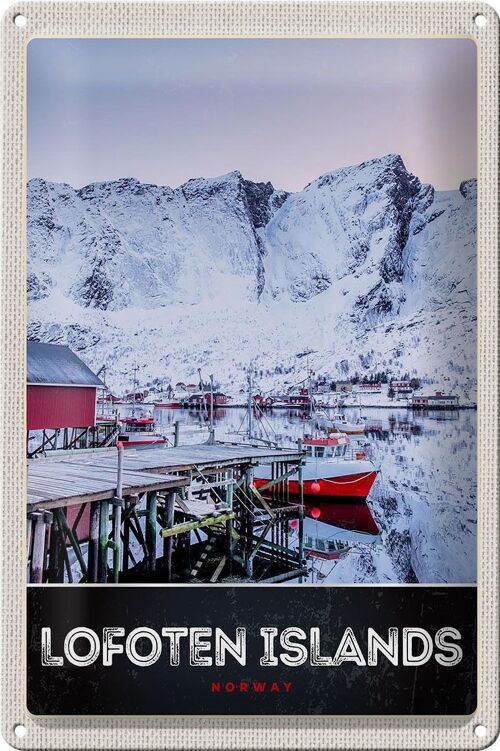 Blechschild Reise 20x30cm Lofoten Island Norwegen Winter Schnee