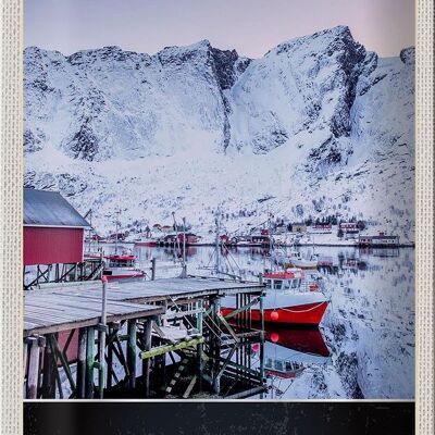 Cartel de chapa de viaje, 20x30cm, isla de Lofoten, Noruega, nieve invernal