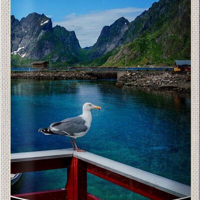 Cartel de chapa de viaje, 20x30cm, isla de Lofoten, Noruega, casa del río