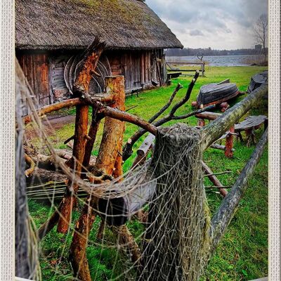 Cartel de chapa de viaje, 20x30cm, Letonia, naturaleza, cabaña, vacaciones, Europa