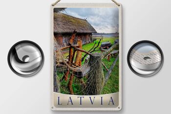Panneau en étain voyage 20x30cm, Lettonie, chalet naturel, vacances en Europe 2