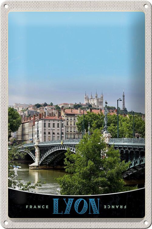 Blechschild Reise 20x30cm Lyon Brücke Frankreich Fluss Schloss