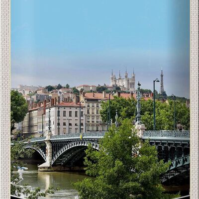 Cartel de chapa de viaje 20x30cm Puente de Lyon Francia Castillo del río