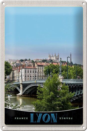 Panneau en étain voyage 20x30cm, pont de Lyon, France, château de rivière 1