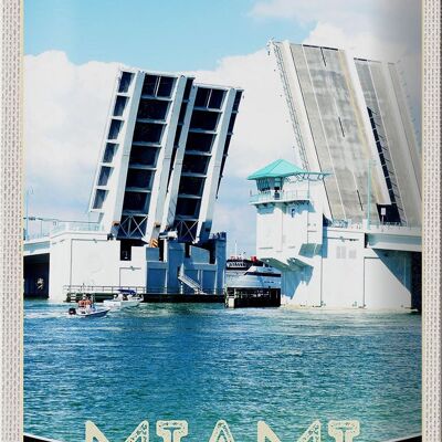 Cartel de chapa de viaje, 20x30cm, Miami, América, EE. UU., puente, barcos, mar