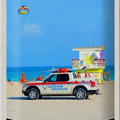 Tin sign travel 20x30cm Miami USA America ocean rescue car