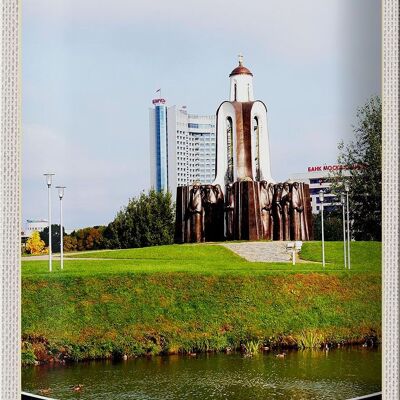 Cartel de chapa de viaje, escultura del río Minsk, Bielorrusia, vacaciones, 20x30cm