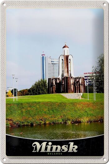 Signe en étain voyage 20x30cm, Sculpture de la rivière Minsk, biélorussie, vacances 1