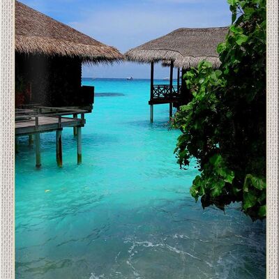 Signe en étain voyage 20x30cm, île des Maldives, soleil de mer