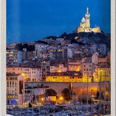 Blechschild Reise 20x30cm Marseille Frankreich Kirche Nacht