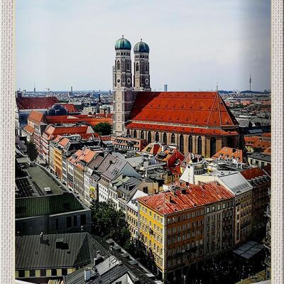 Signe en étain voyage 20x30cm, Munich, allemagne, ville, église, ville