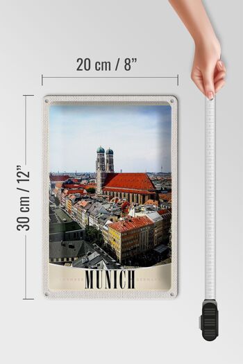 Signe en étain voyage 20x30cm, Munich, allemagne, ville, église, ville 4