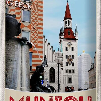 Panneau en étain voyage 20x30cm, vue de Munich, Architecture ville