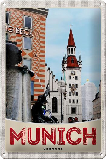 Panneau en étain voyage 20x30cm, vue de Munich, Architecture ville 1