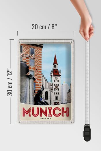 Panneau en étain voyage 20x30cm, vue de Munich, Architecture ville 4