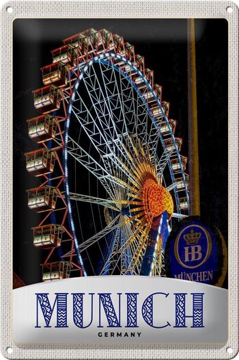 Plaque en tôle voyage 20x30cm Munich Oktoberfest grande roue foire 1