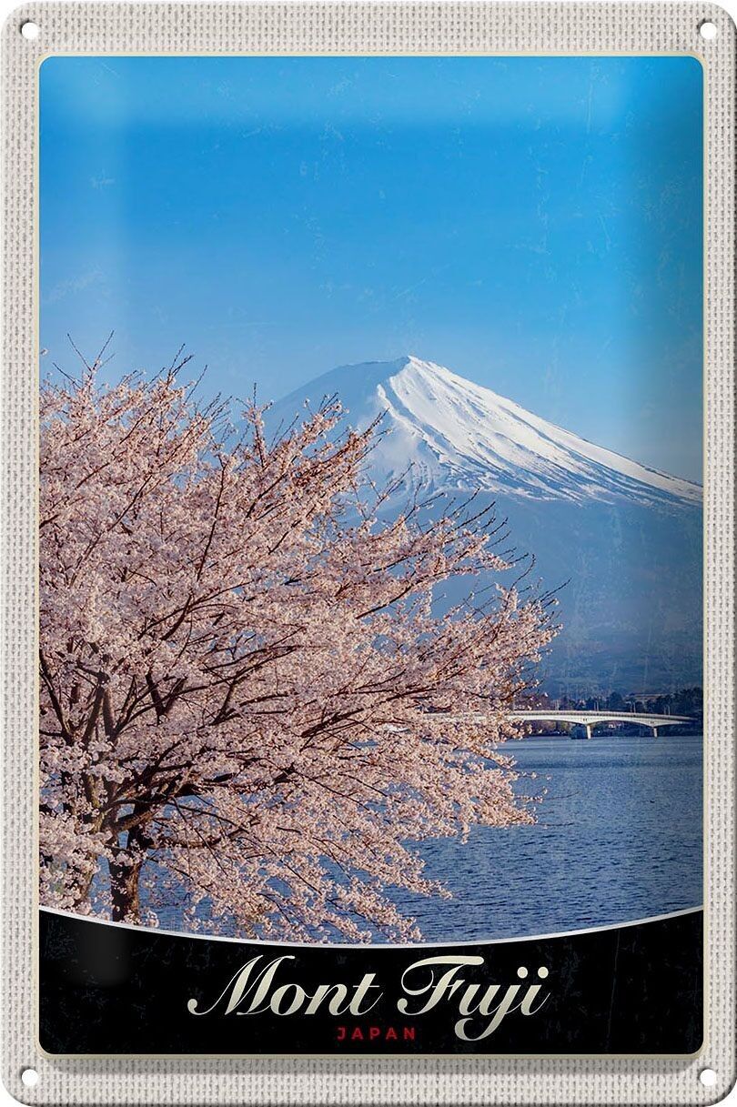 Panneau de voyage en étain, 20x30cm, Mont Fuji, japon, asie, arbre de montagnes