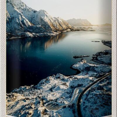 Blechschild Reise 20x30cm Norwegen Winterzeit Schnee Meer Urlaub