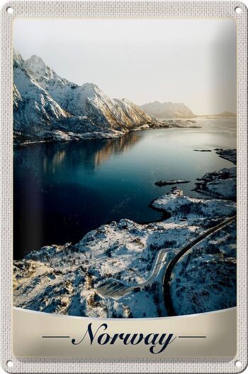 Panneau en étain voyage 20x30cm, Norvège, hiver, neige, vacances en mer 1