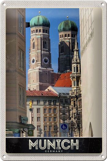 Panneau en étain voyage 20x30cm, ville de Munich, Architecture médiévale 1