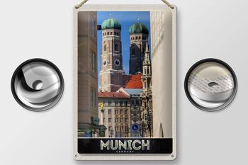Panneau en étain voyage 20x30cm, ville de Munich, Architecture médiévale 2