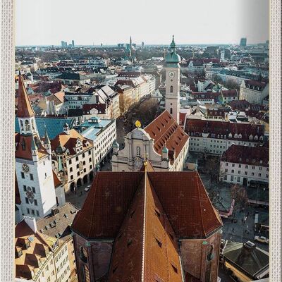 Cartel de chapa de viaje, 20x30cm, casco antiguo de Múnich, Alemania, iglesia